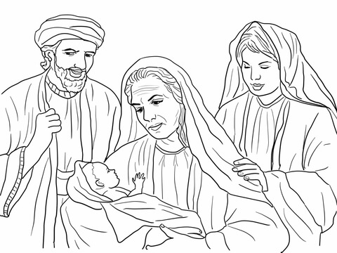 Boaz, Naomi, Ruth And Baby Obed Coloring Page